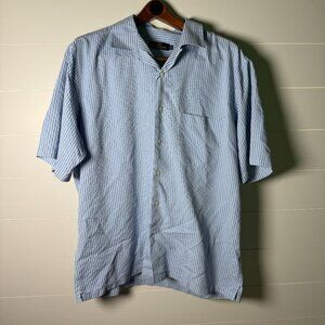 Bugatchi Uomo Short Sleeve Button Down Blue & White Check Sz XL